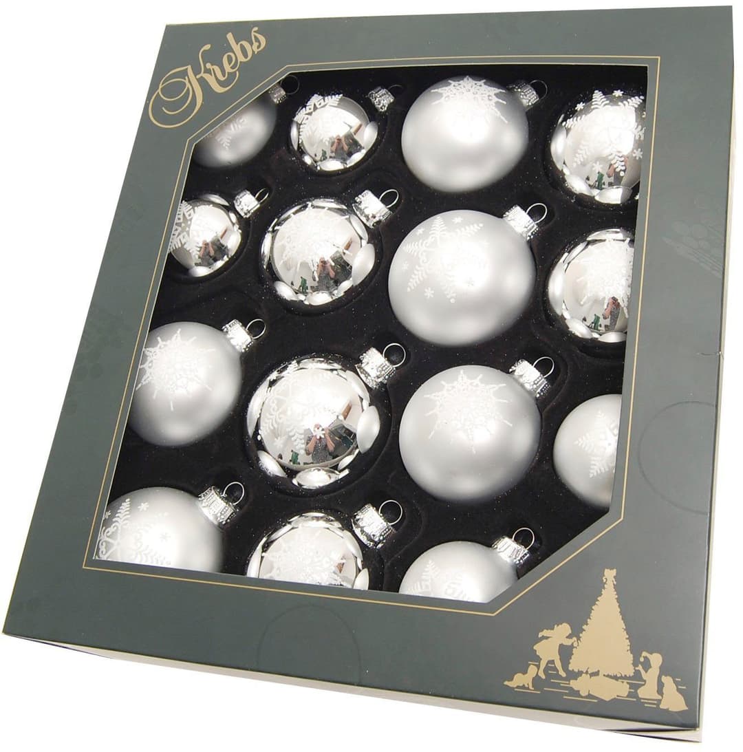 Krebs Glas Lauscha Weihnachtsbaumkugel Schneeflocke silberfarben (16