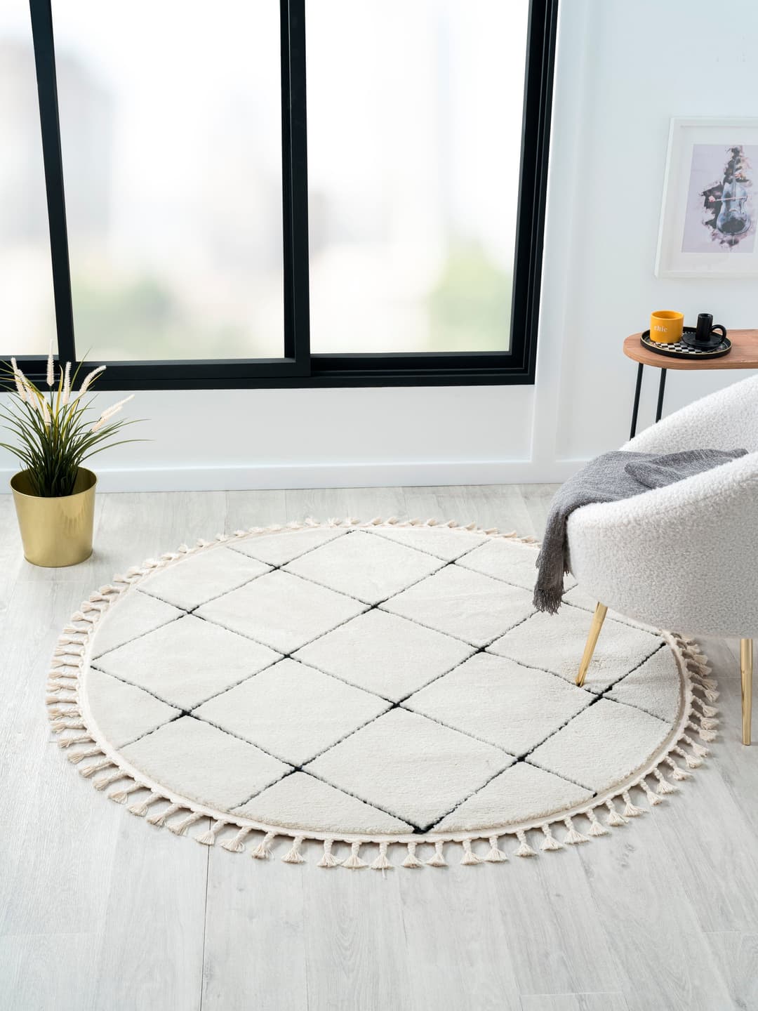 Myflair Möbel & Accessoires Hochflor-Teppich Moroccan Square | Weiß