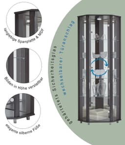 fif möbel Eckvitrine TRIO | Schwarz