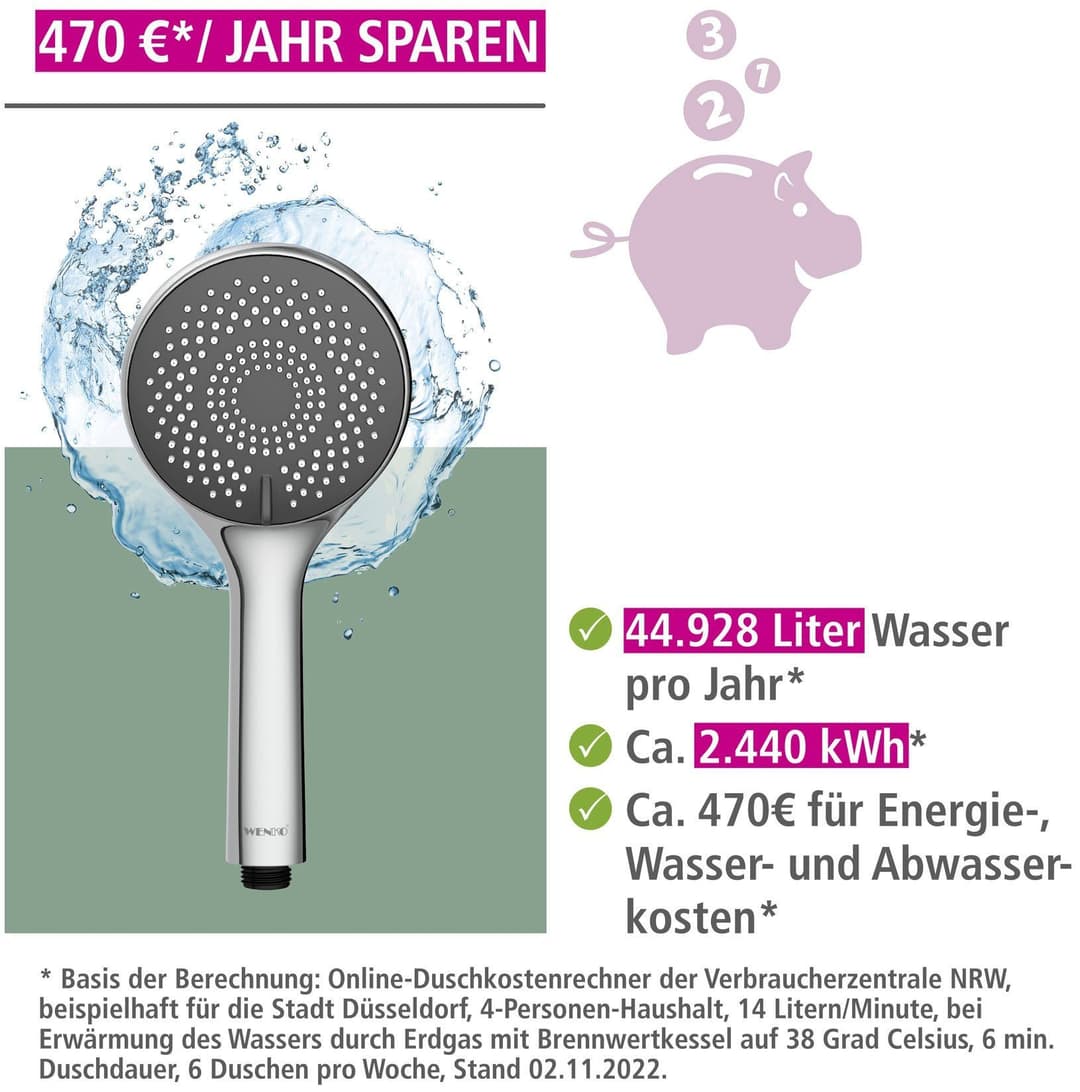WENKO Handbrause Watersaving | Silber