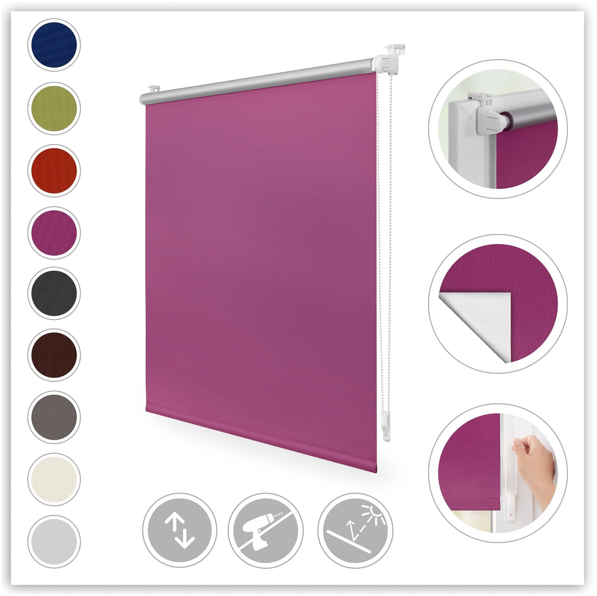 Seitenzugrollo Klemmfix Hitzeschutz | Pink