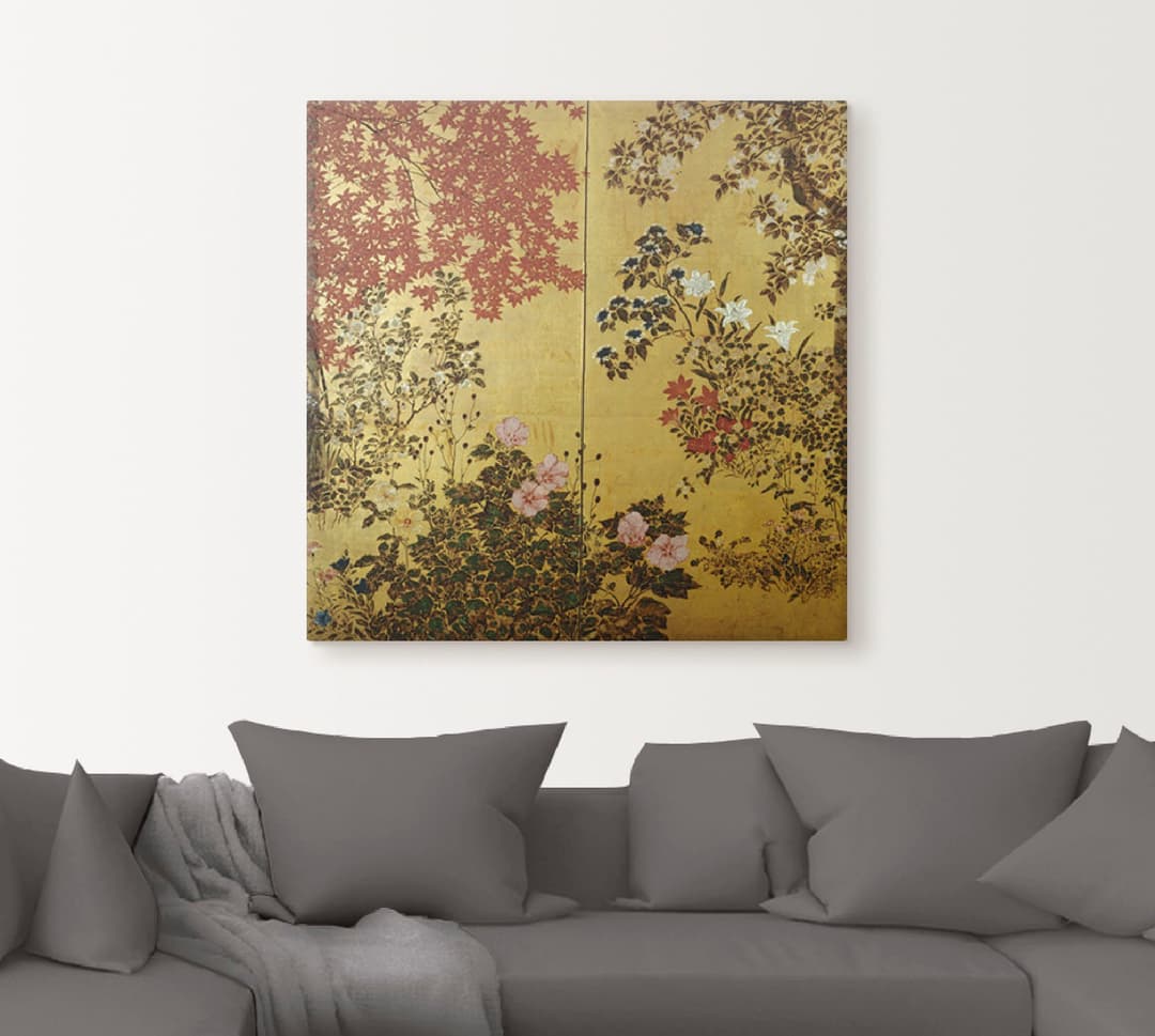 Artland Japanischer Wandschirm Leinwandbild | Gold