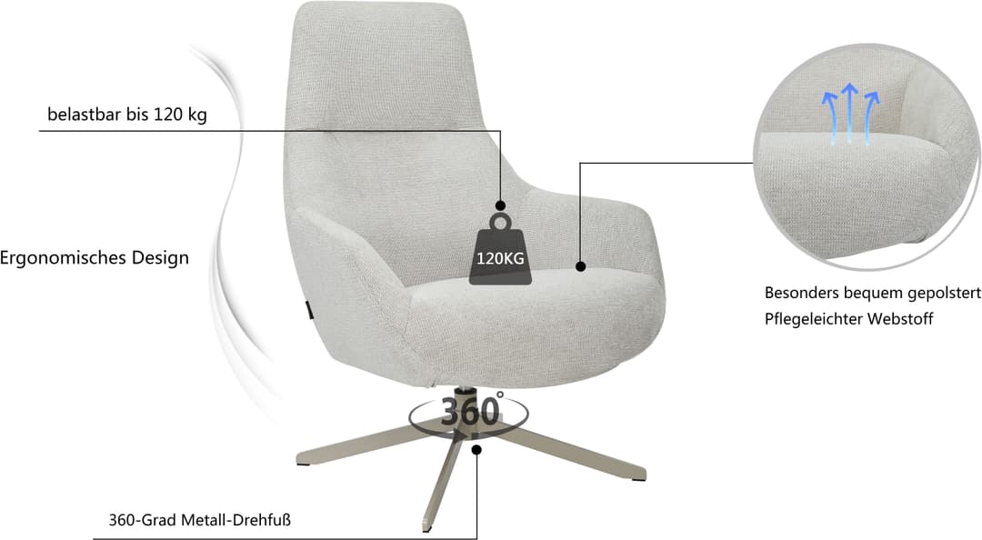 OTTO home Drehsessel CLARINDA | Grau