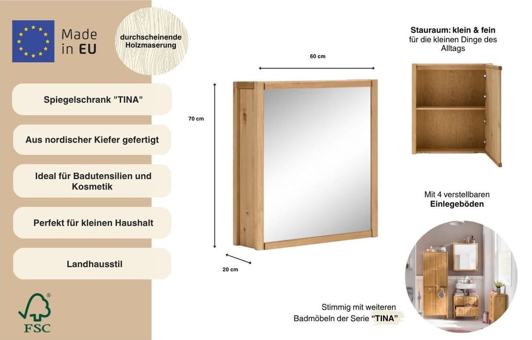 Home affaire Spiegelschrank Tina | Holztöne
