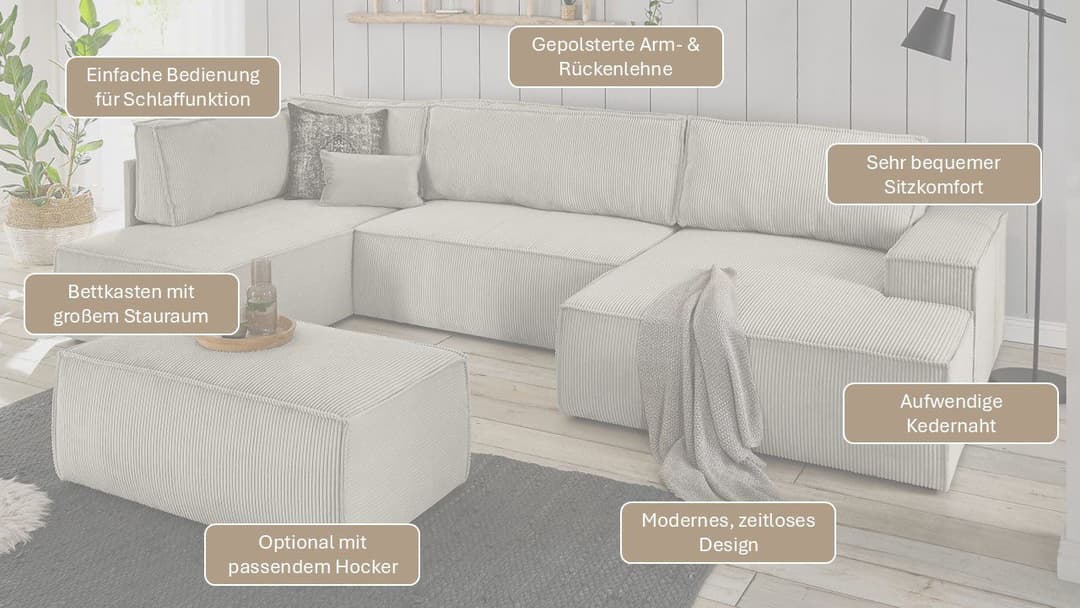 Home affaire Wohnlandschaft SHERWOOD | Grau