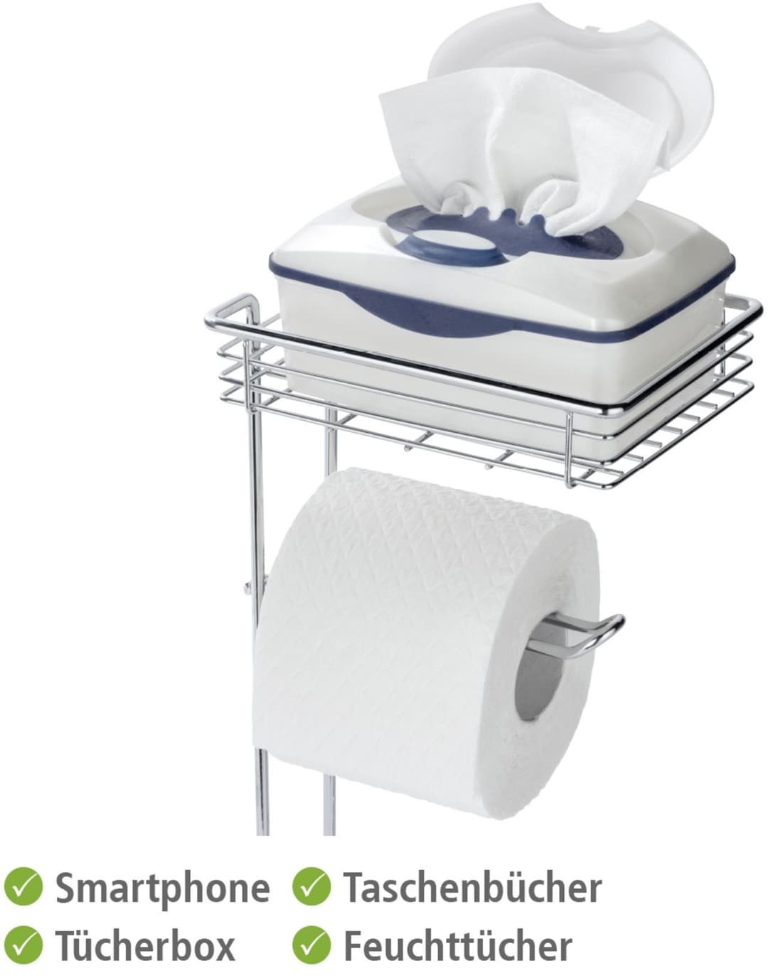 Wenko Toilettenpapierhalter mit Ablage | Silber