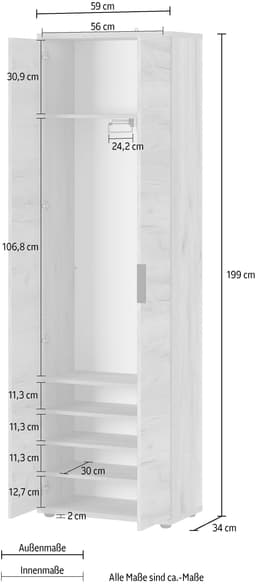GERMANIA Garderobenschrank GW-Fremont | Holztöne