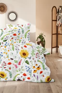 Primera Renforce-Bettwäsche Flowerbee | Weiß