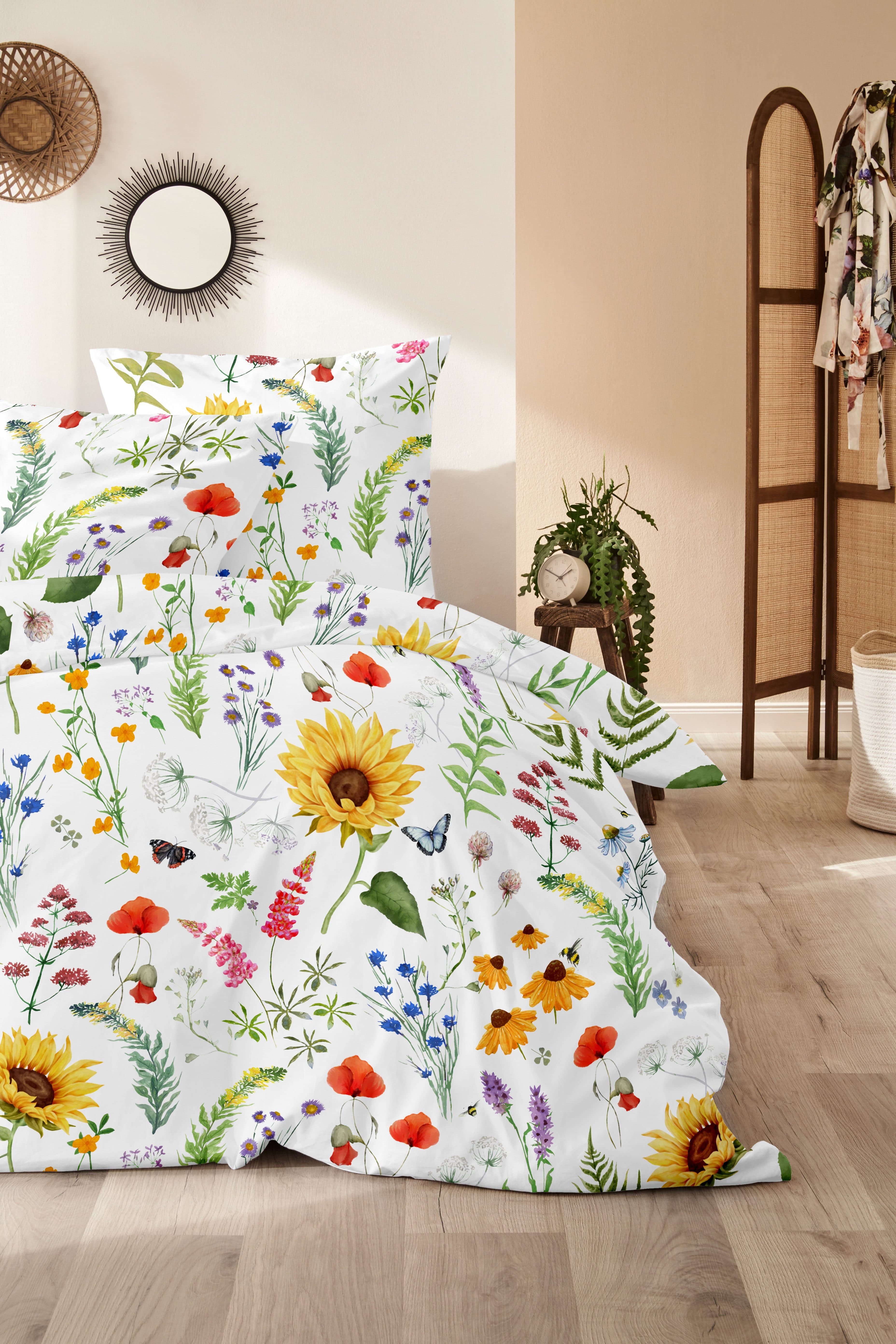 Primera Renforce-Bettwäsche Flowerbee | Weiß