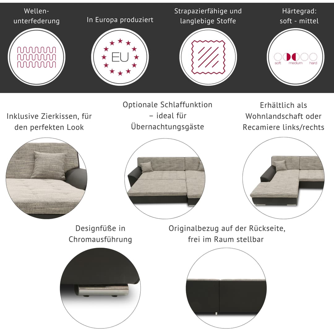 DOMO collection Wohnlandschaft Brandon | Grau