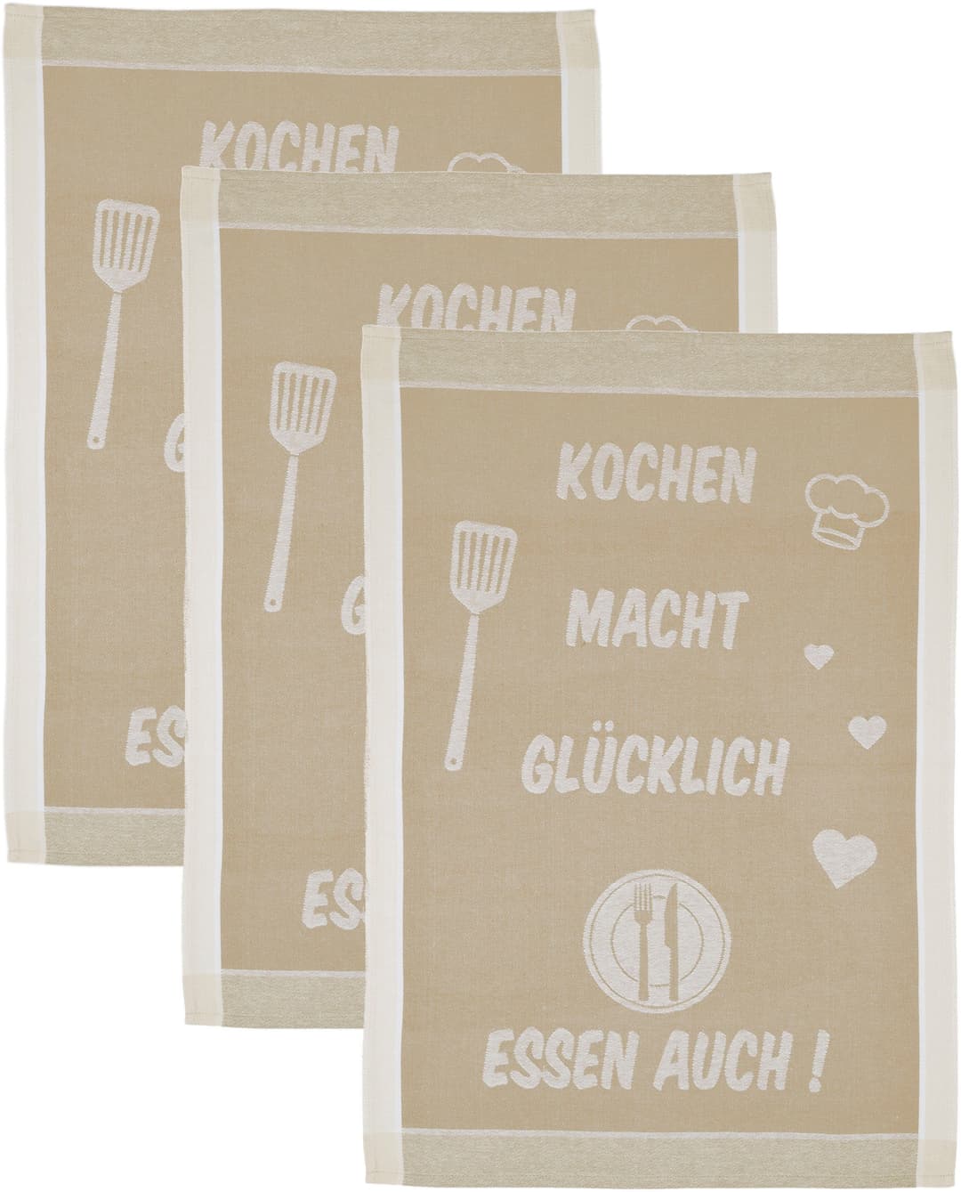 ROSS Geschirrtuch Kochen macht glücklich... Essen auch | Beige