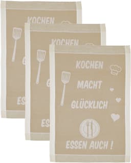 ROSS Geschirrtuch Kochen macht glücklich... Essen auch | Beige