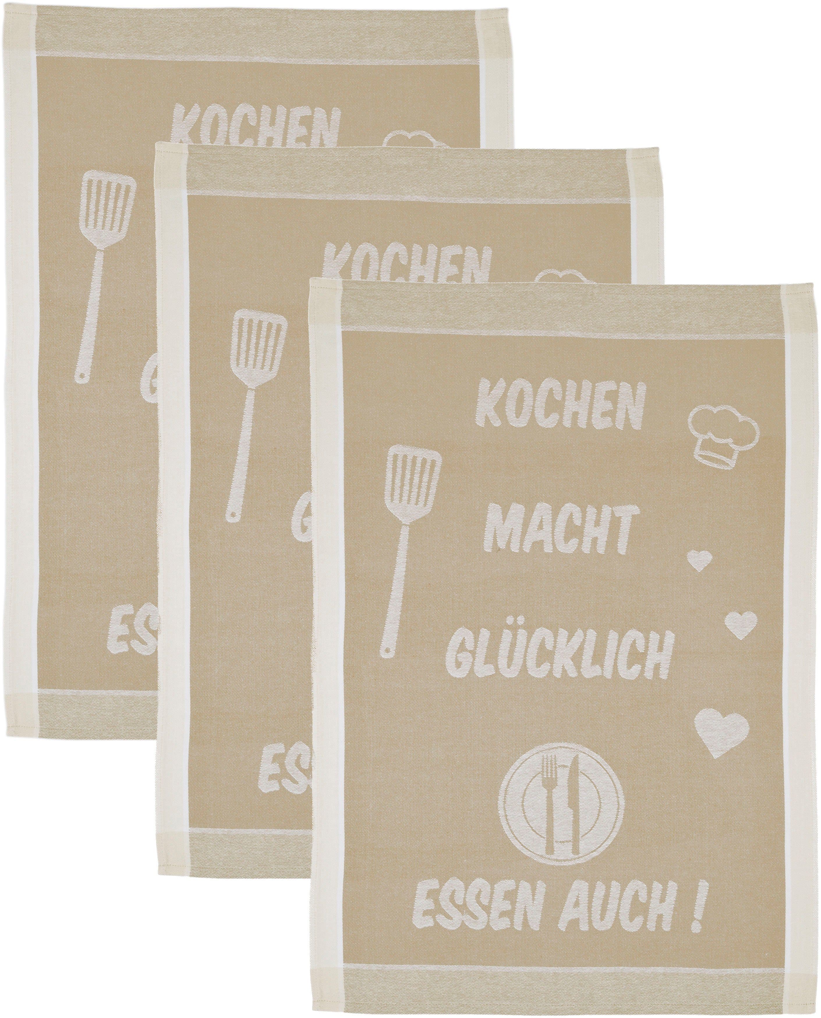 ROSS Geschirrtuch Kochen macht glücklich... Essen auch | Beige
