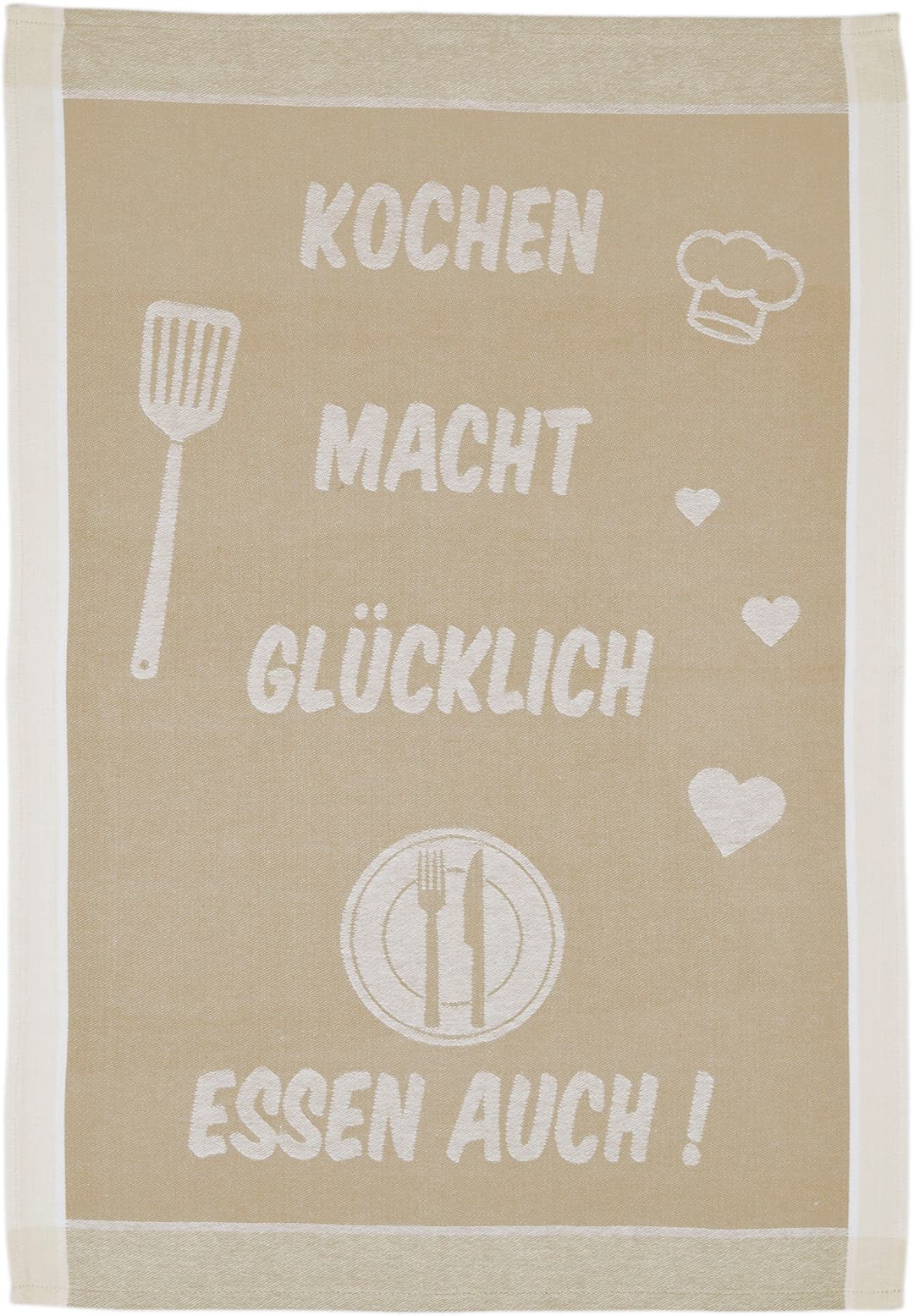 ROSS Geschirrtuch Kochen macht glücklich... Essen auch | Beige