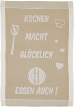 ROSS Geschirrtuch Kochen macht glücklich... Essen auch | Beige
