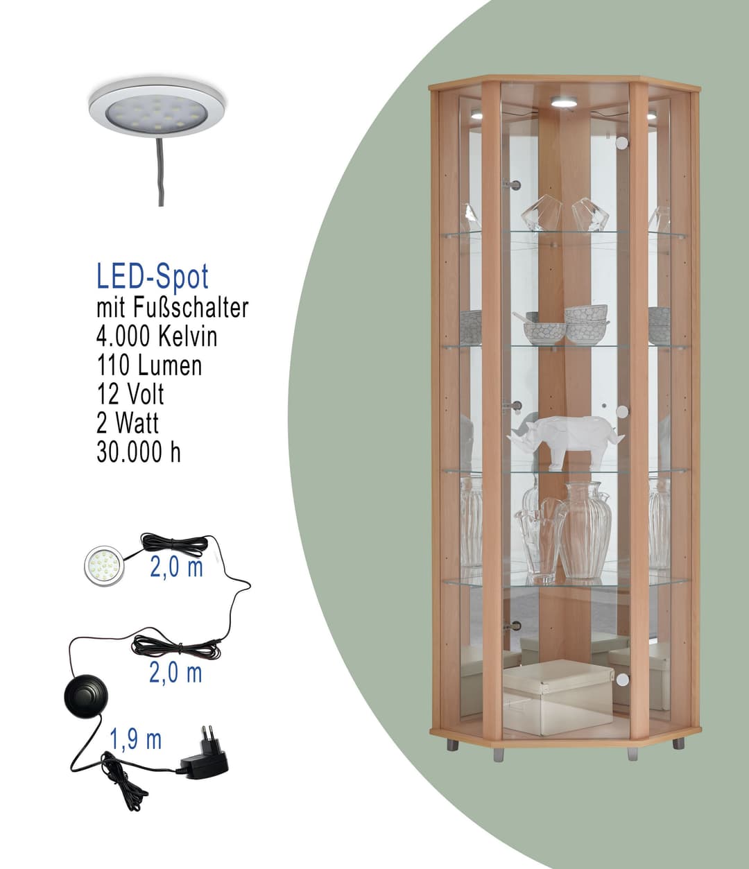 fif möbel Eckvitrine TRIO | Holztöne