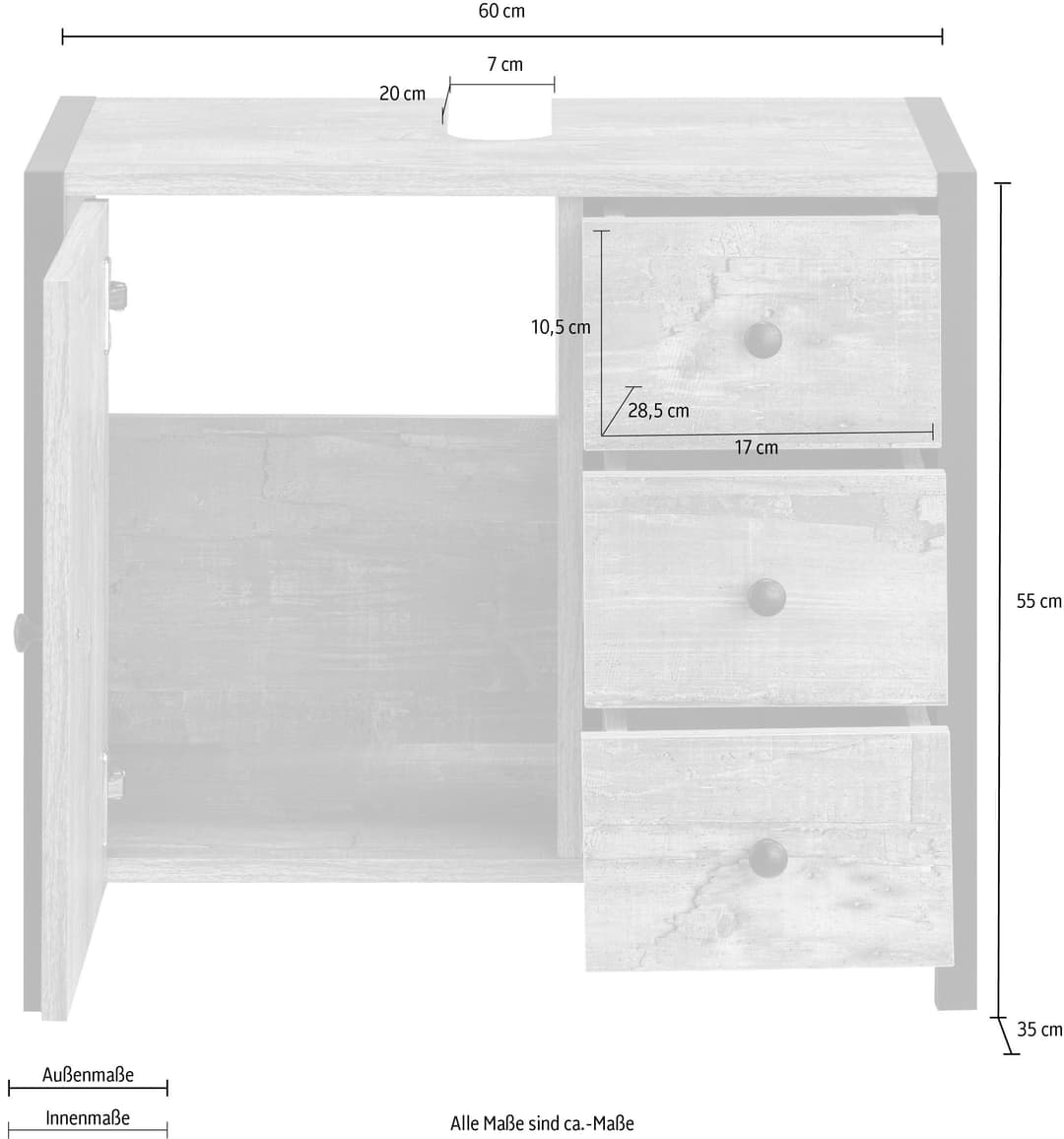 Home affaire Waschbeckenunterschrank Chris | Holztöne