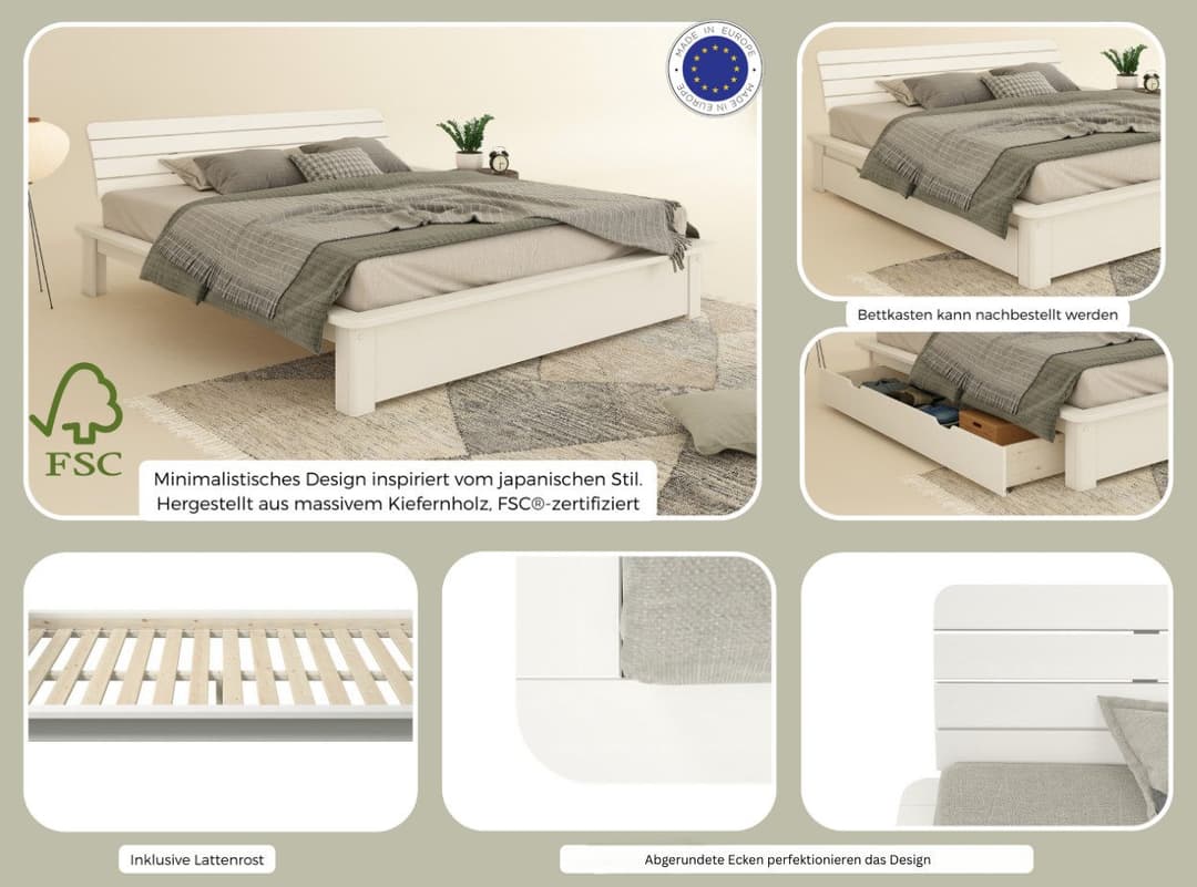 OTTO home Massivholzbett Antri | Weiß
