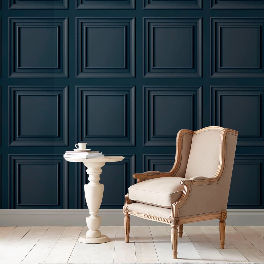 Laura Ashley Redbrook Wood Panel Dark Seaspray Vliestapete | Blau