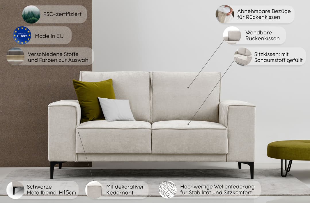 OTTO home 2-Sitzer Kompaktsofa Oland | Beige