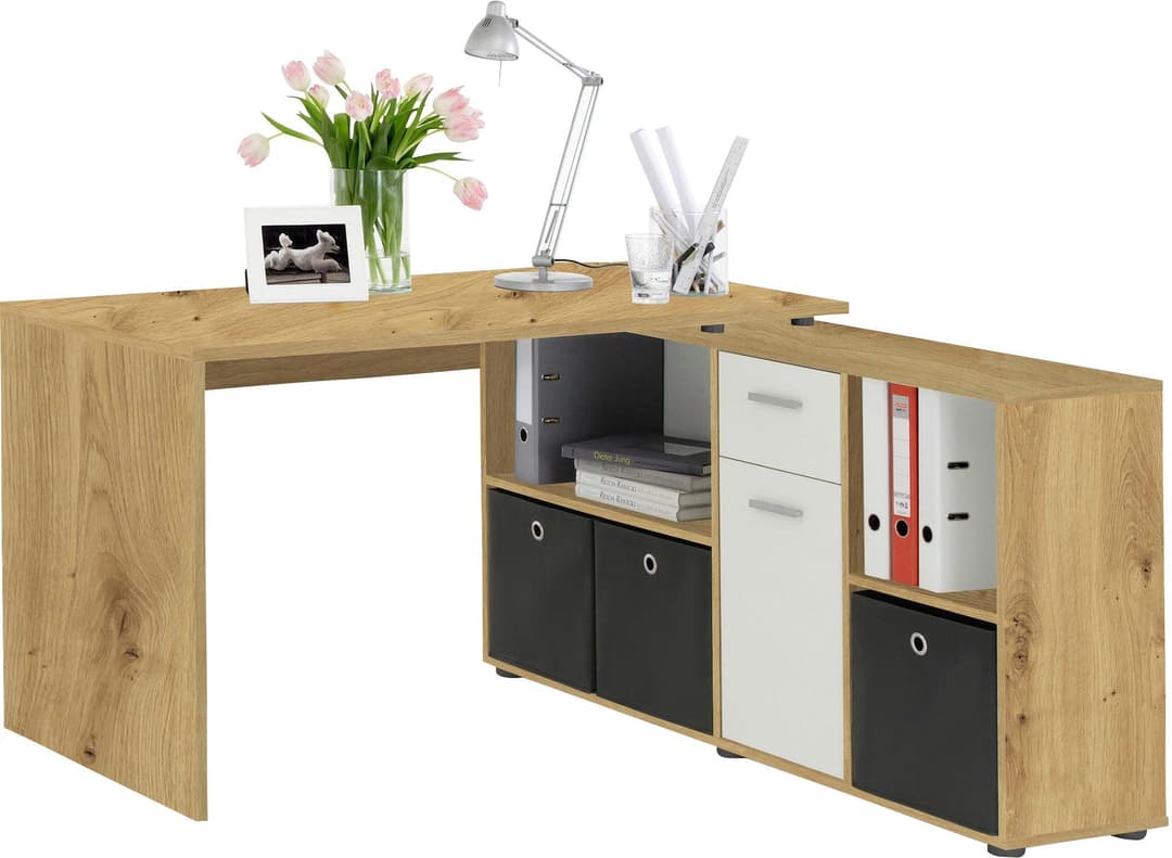 FMD Eckschreibtisch Lexo | Holztöne