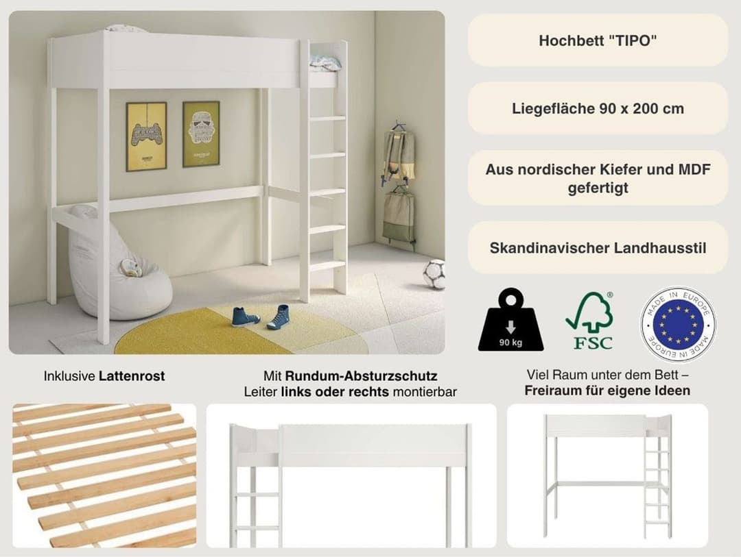 OTTO home Hochbett TIPO | Weiß