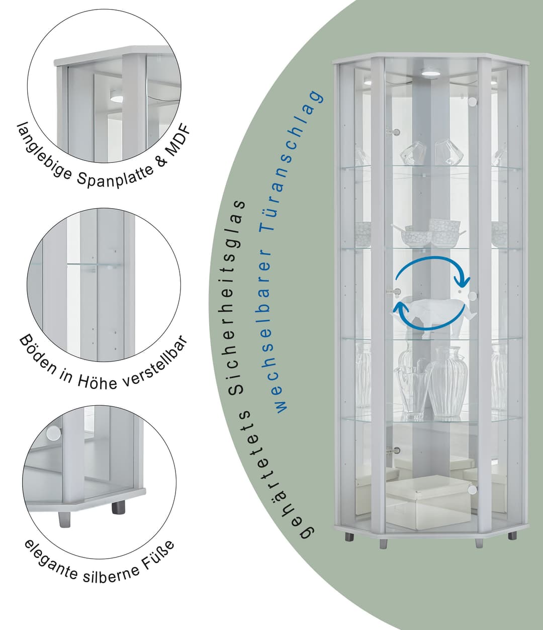 fif möbel Eckvitrine TRIO | Weiß