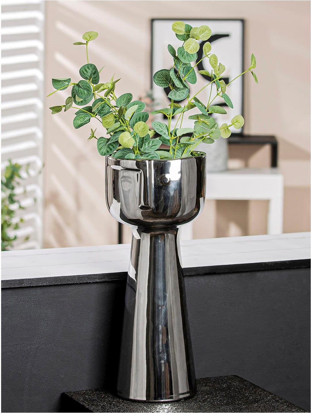 GILDE Bodenvase Gesichtsvase Pokal "Viso" | Silber