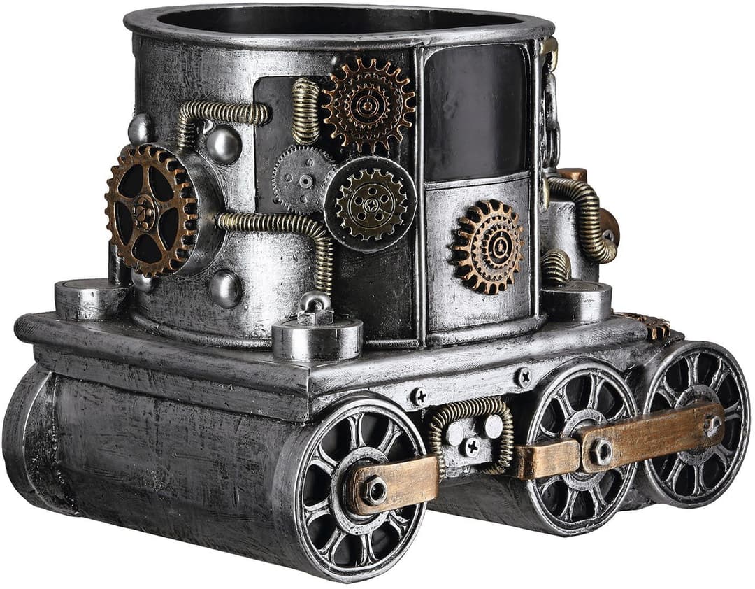 GILDE Übertopf Lokomotive Steampunk Engine planter | Silber
