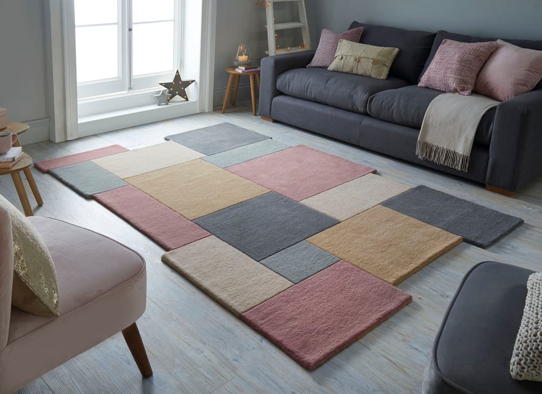 FLAIR RUGS Wollteppich Abstract Collage | Mehrfarbig
