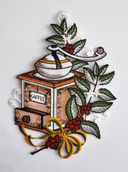 Stickereien Plauen Fensterbild Kaffeemühle | Mehrfarbig