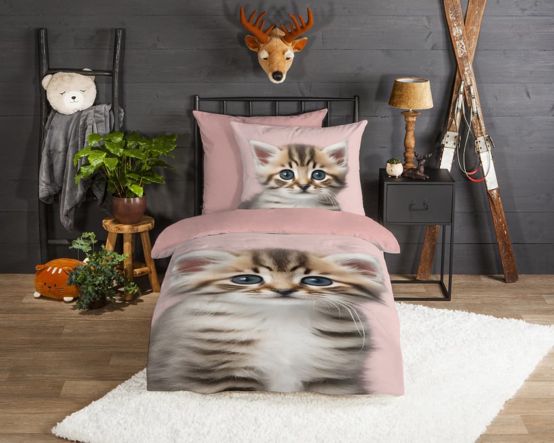 good morning Kinderbettwäsche Meow | Rosa