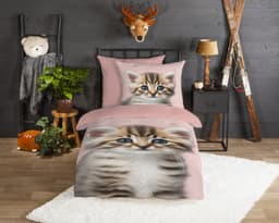 good morning Kinderbettwäsche Meow | Rosa