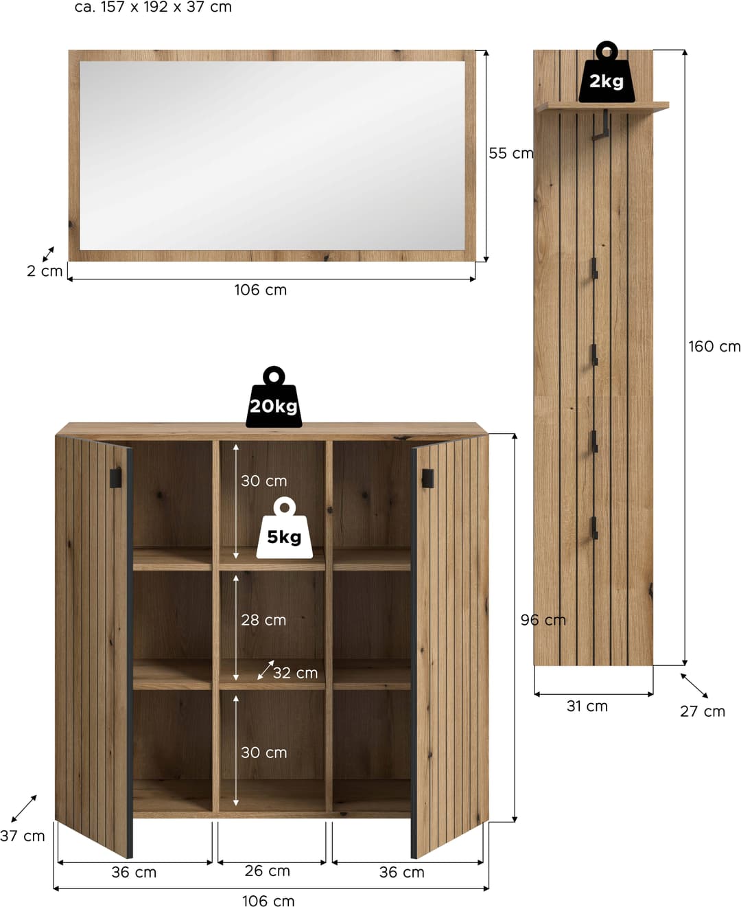 Home affaire Garderoben-Set TATIO | Holztöne