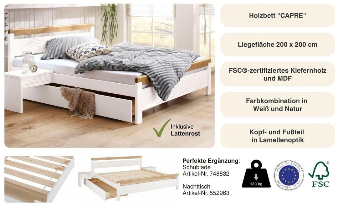 OTTO home Massivholzbett CAPRE | Holztöne
