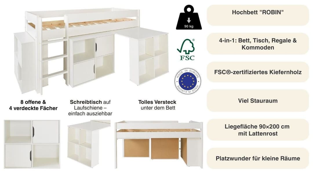 OTTO home Hochbett ROBIN | Weiß
