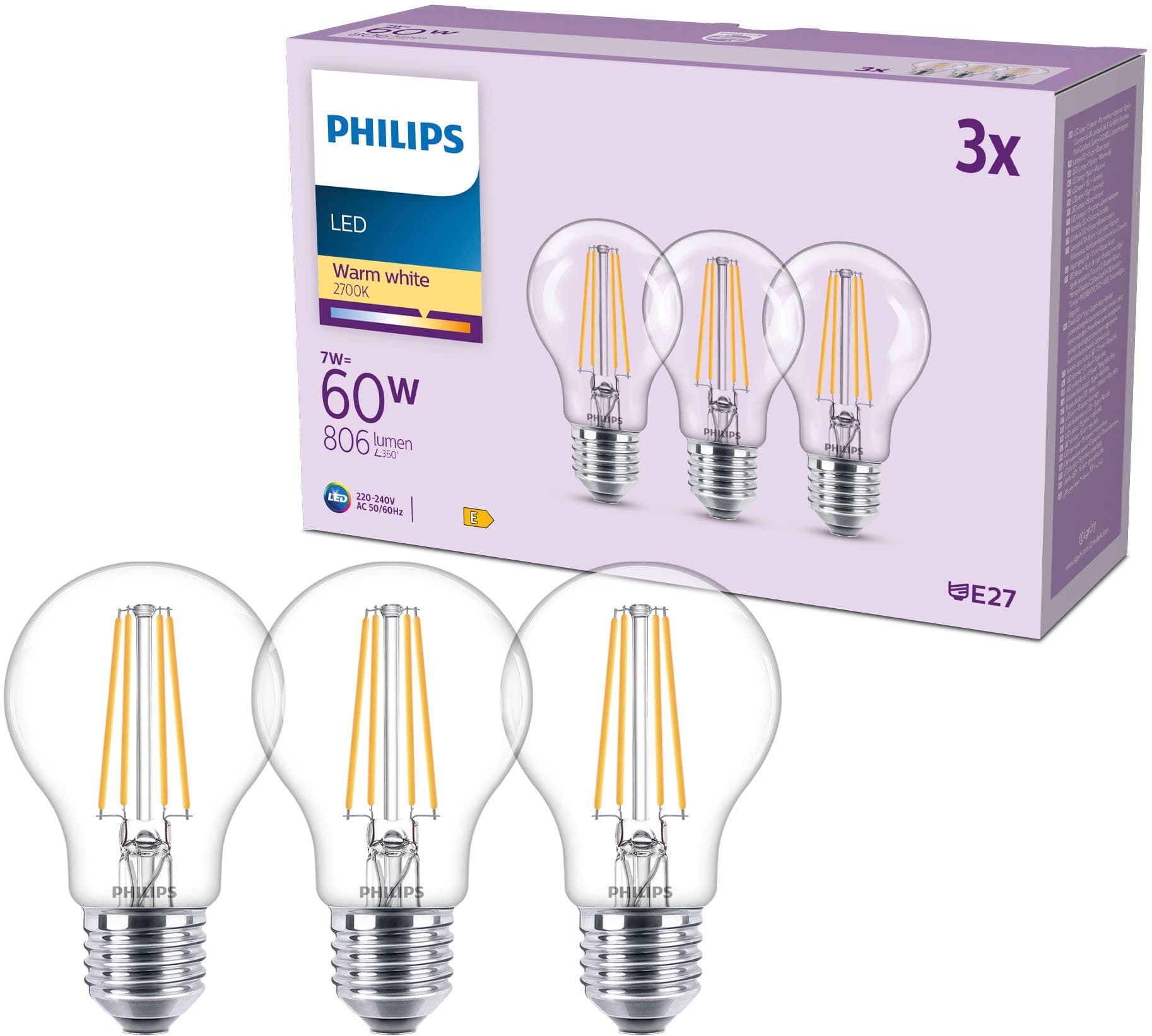 Philips LED-Leuchtmittel Classic 60W Non-Dim | Weiß