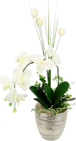 Kunstblume Arrangement Orchidee/Gras | Weiß