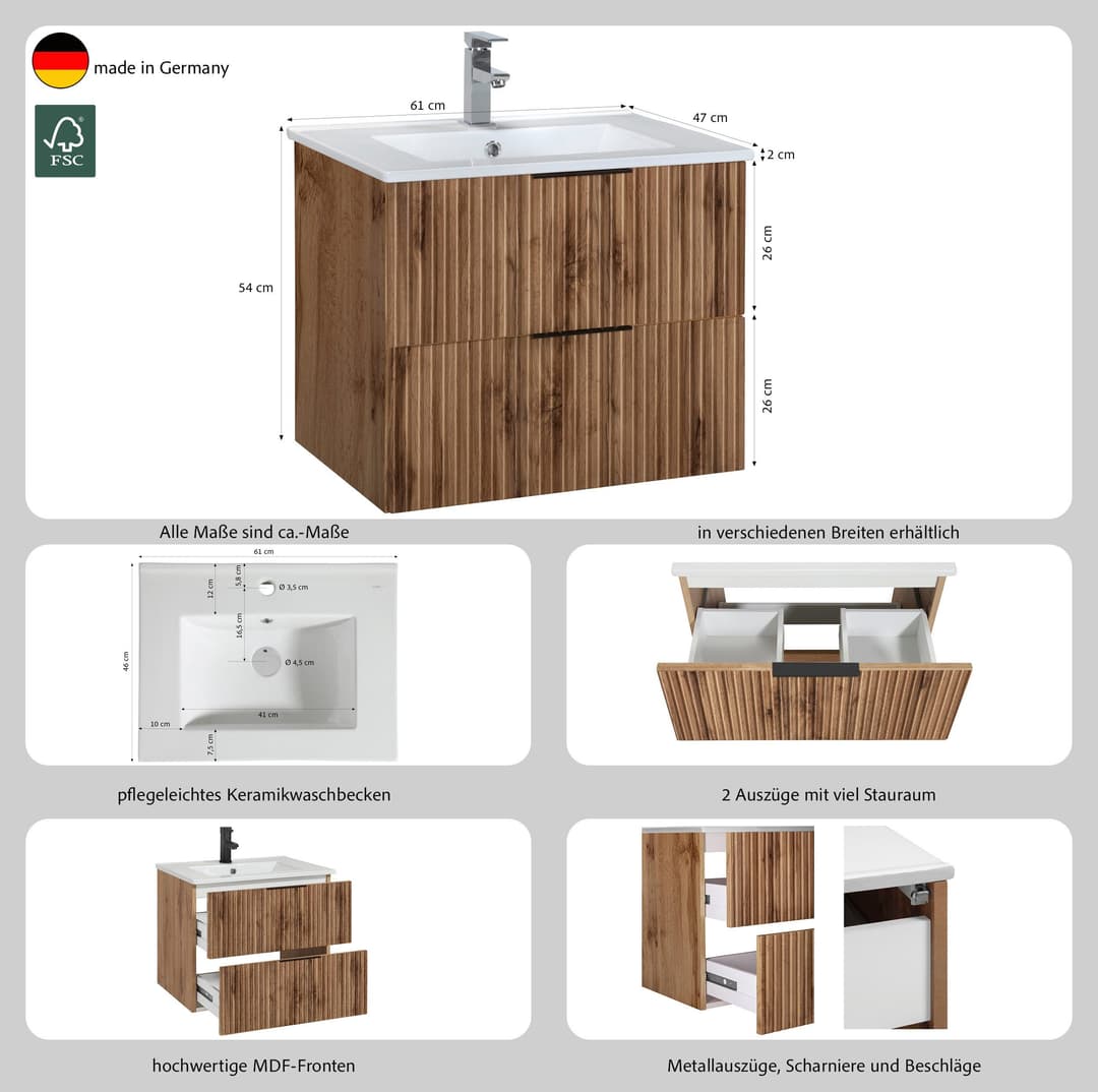 welltime Waschtisch Trento | Holztöne