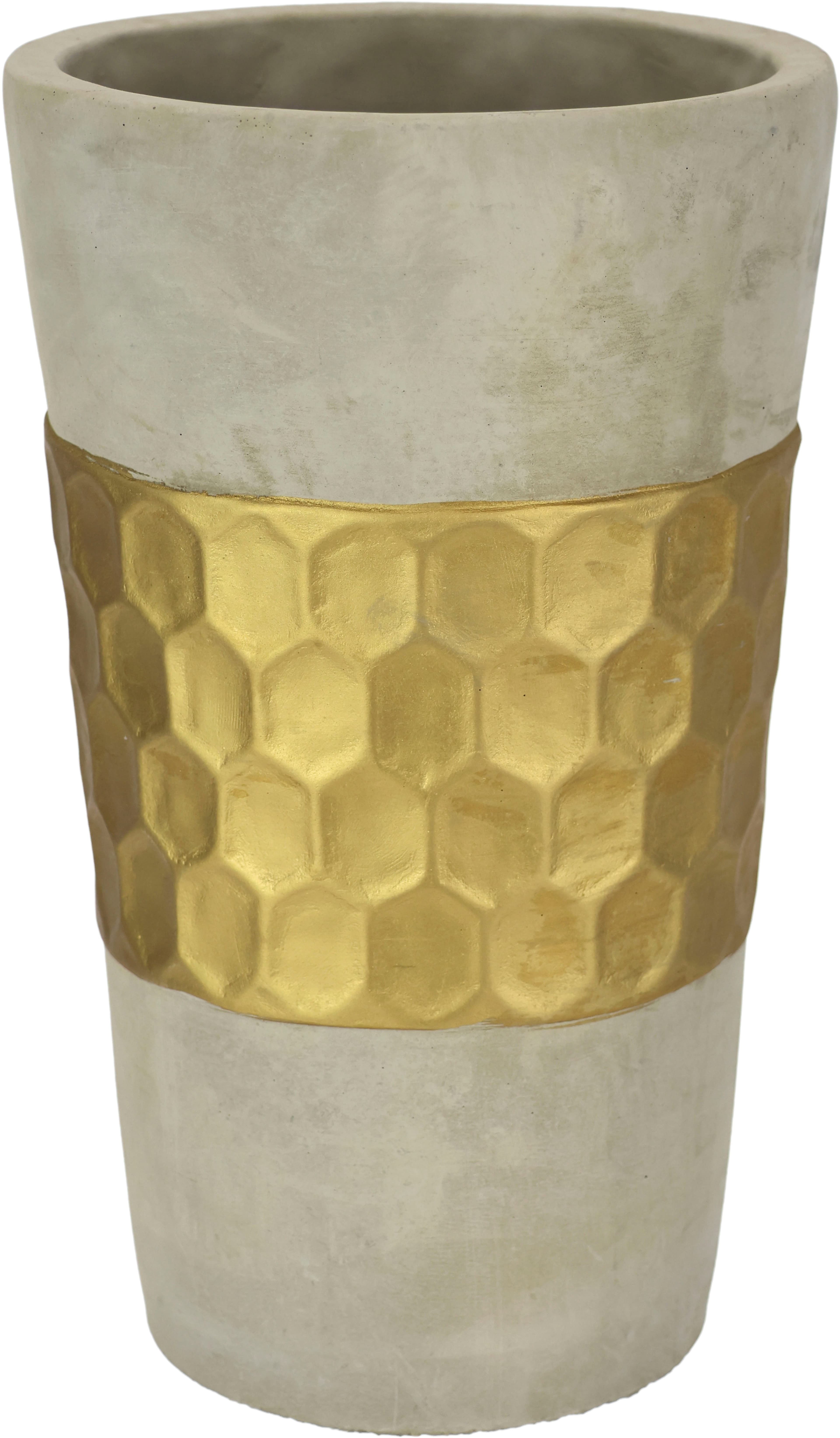 I.GE.A. Dekovase Goldverzierte Blumenvase | Grau