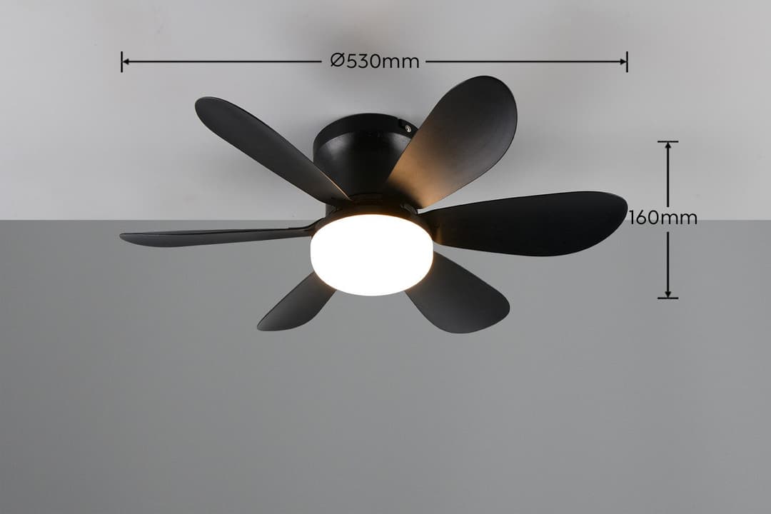 Reality Leuchten LED Deckenleuchte LUND mit Ventilator | Schwarz