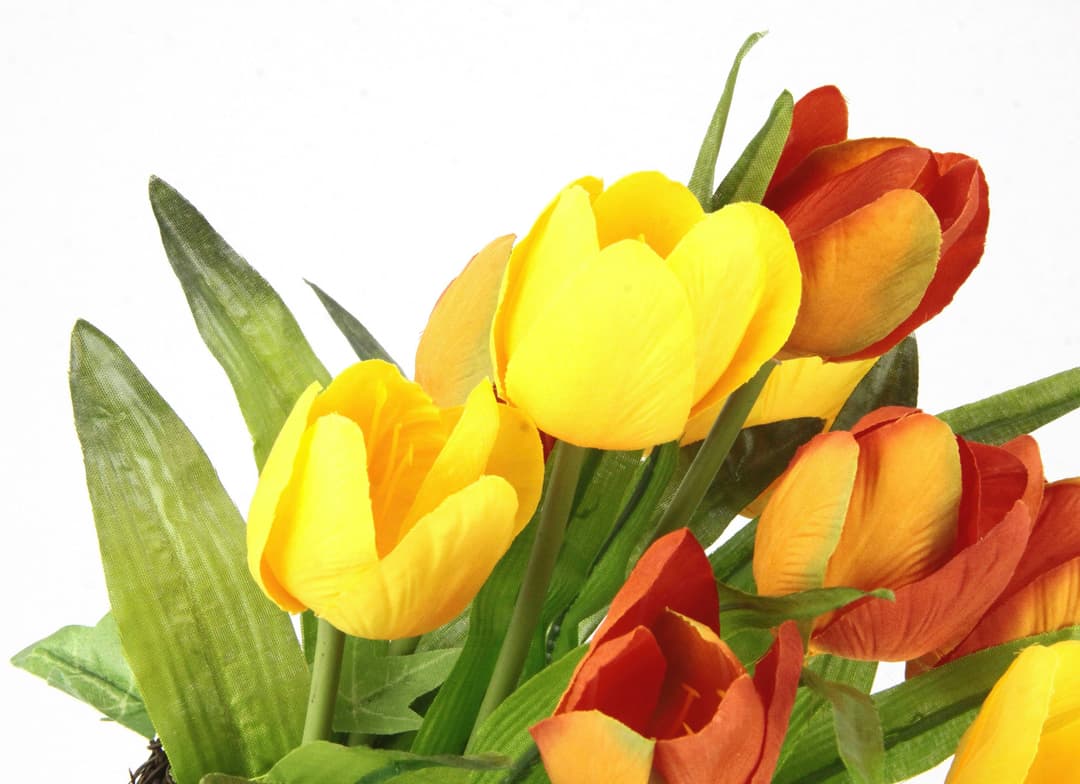 Kunstblume Tulpe im Weidenest | Mehrfarbig