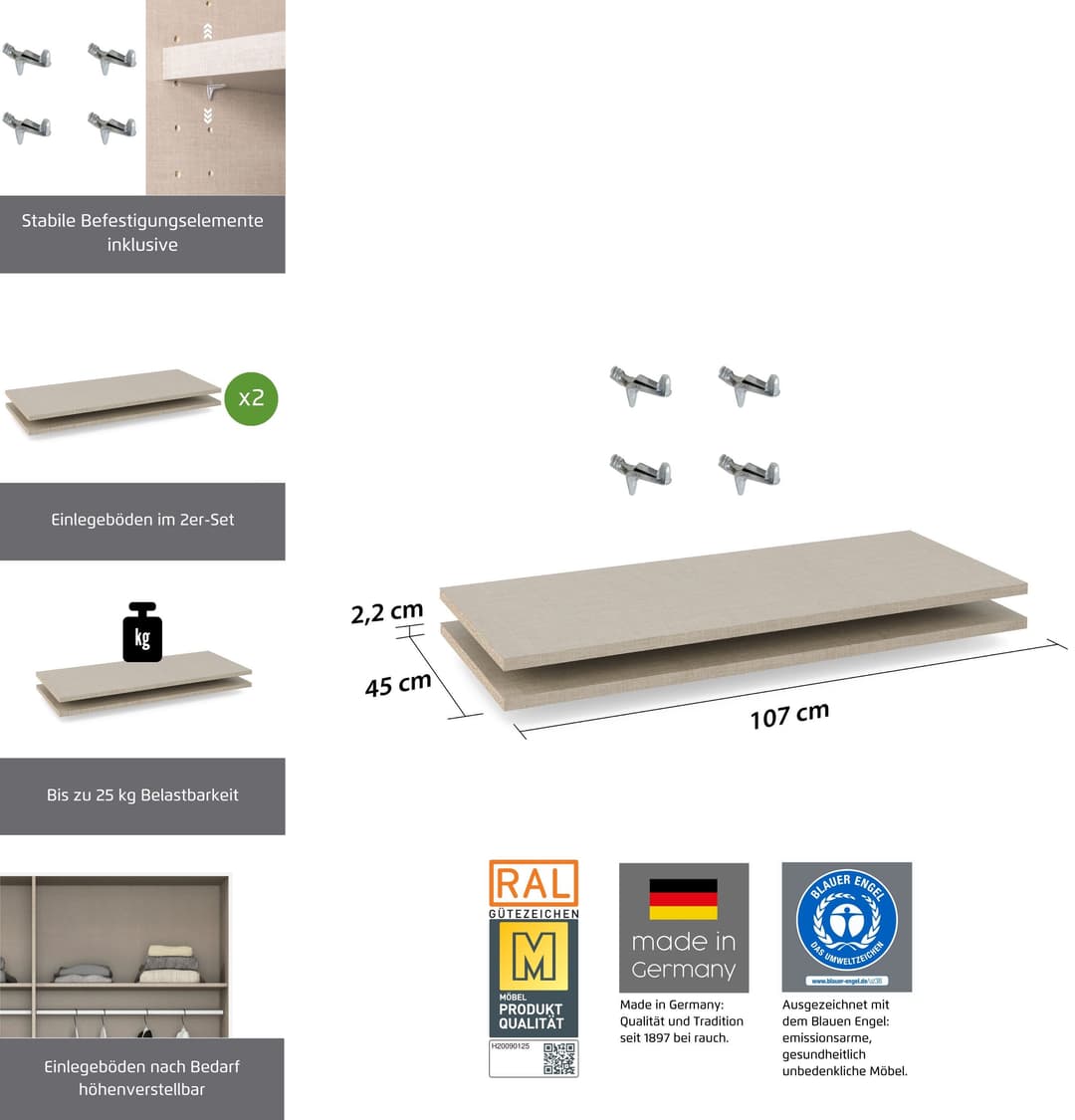 rauch Einlegeboden Zubehör für Rauch-Schwebetürenschränke BLUE | Beige