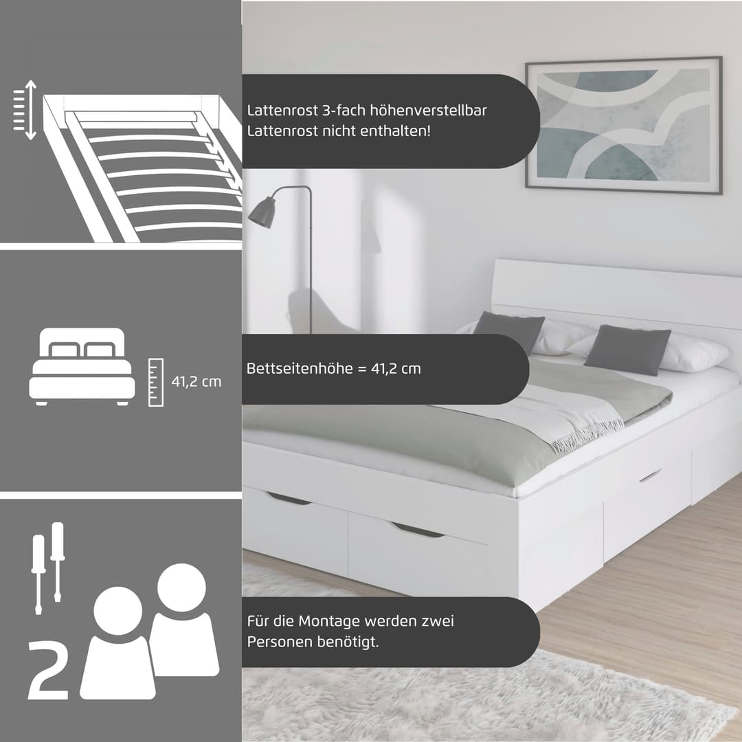 rauch Bett Einzelbett Doppelbett Stauraum FLEXX | Weiß