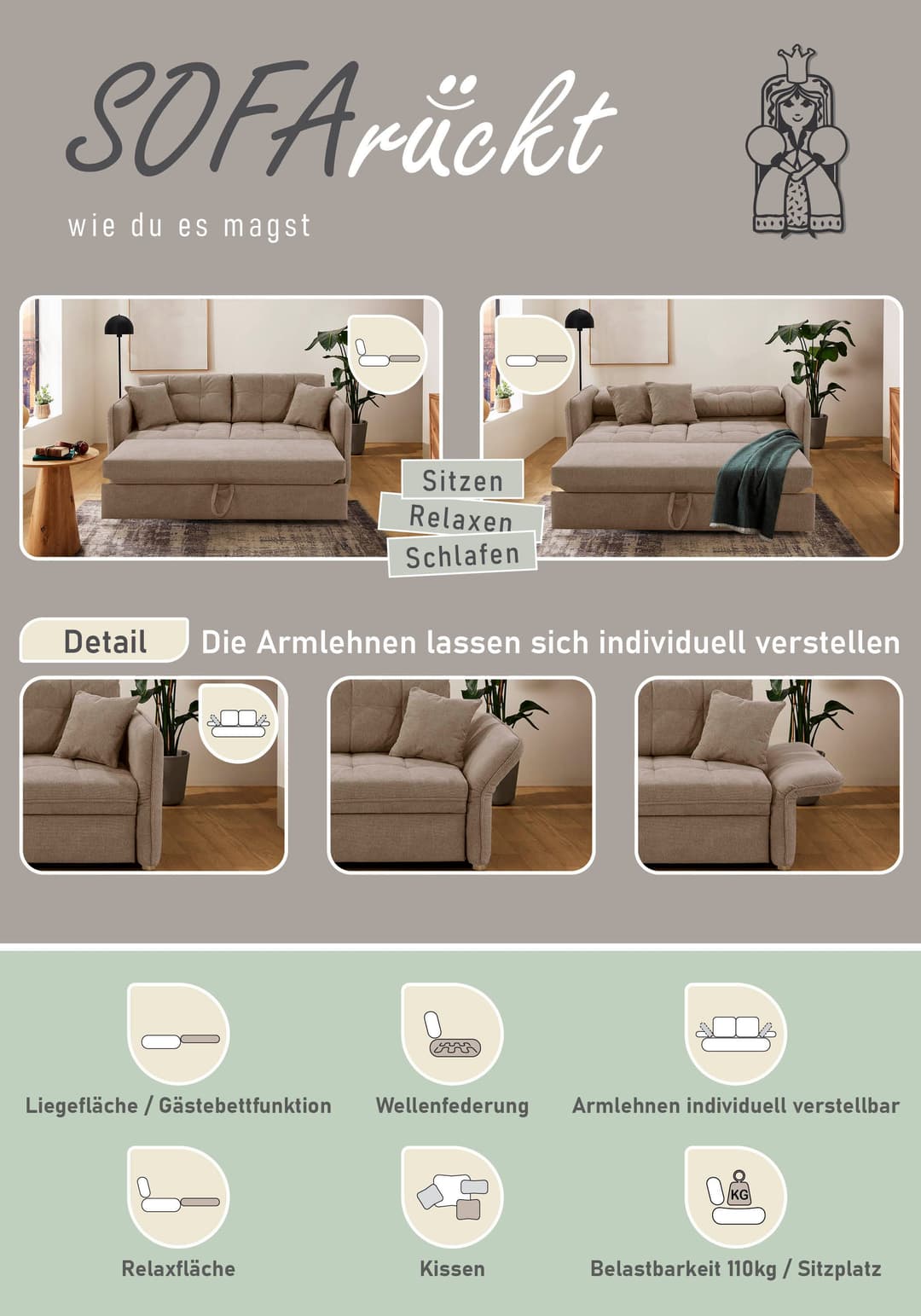 Jockenhöfer Gruppe Schlafsofa Leon | Grau