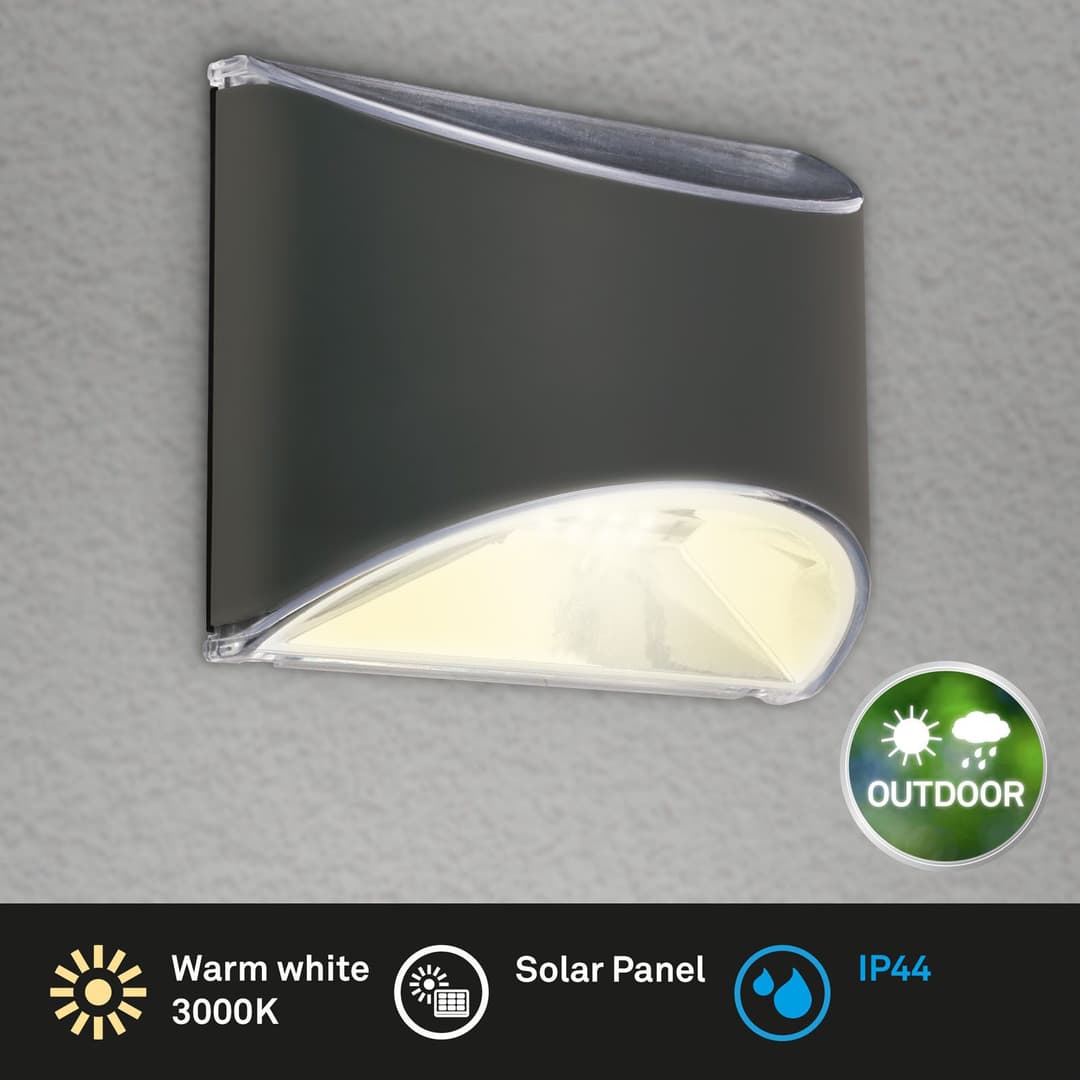Briloner Leuchten LED Wand-Solarleuchte | Schwarz