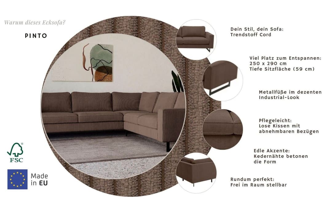 Home affaire Ecksofa Pinto | Braun