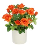 Kunstblume Wildrosen Busch im Topf | Orange