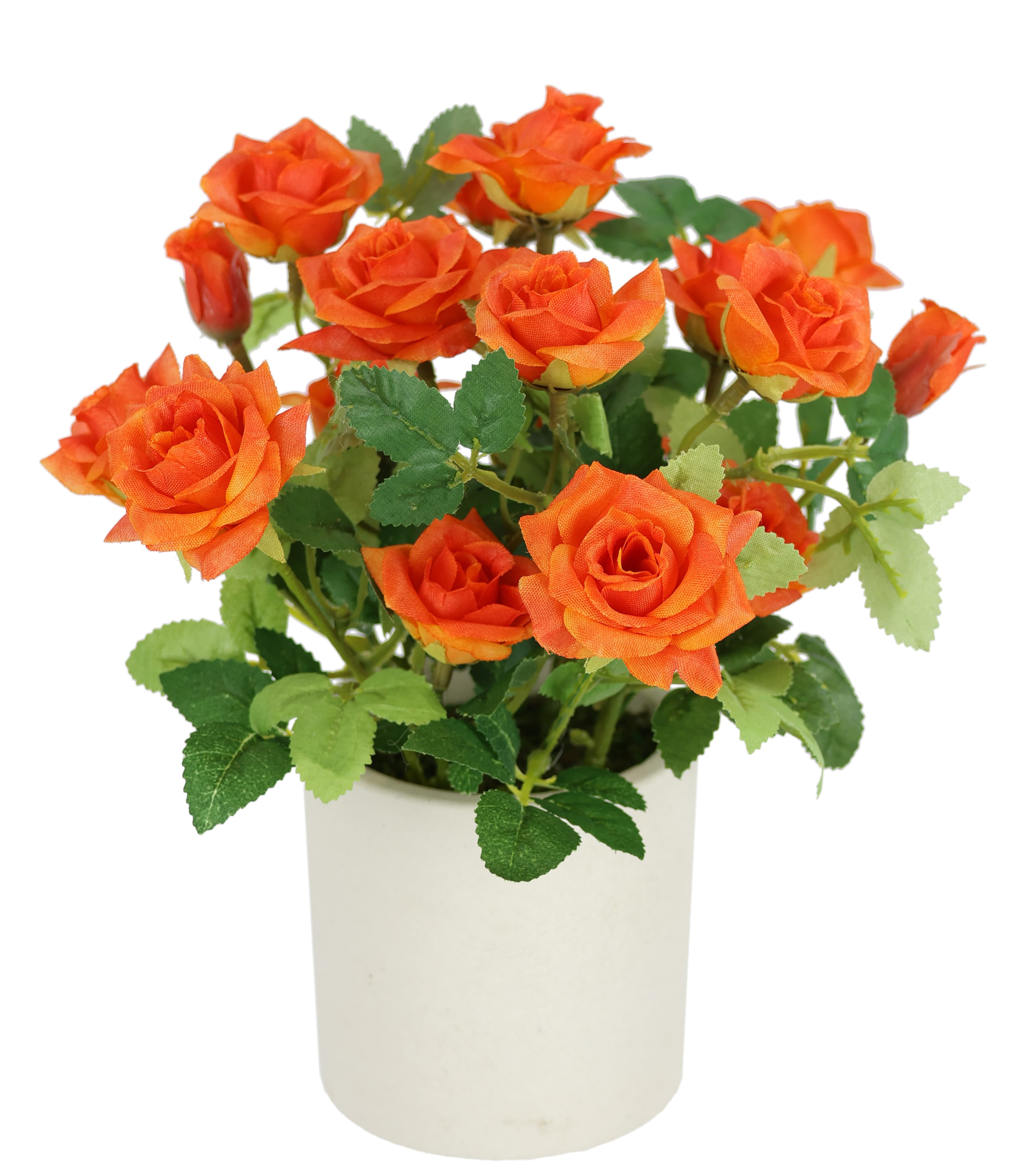 Kunstblume Wildrosen Busch im Topf | Orange