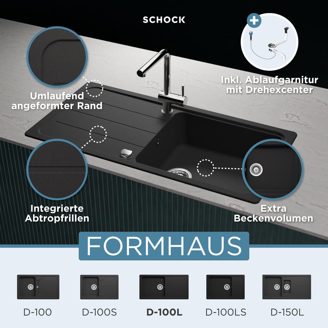 Schock Granitspüle COMO D-100L | Schwarz